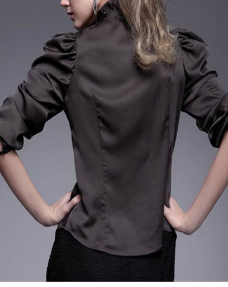 Black blouses standing collar with lace - Click Image to Close